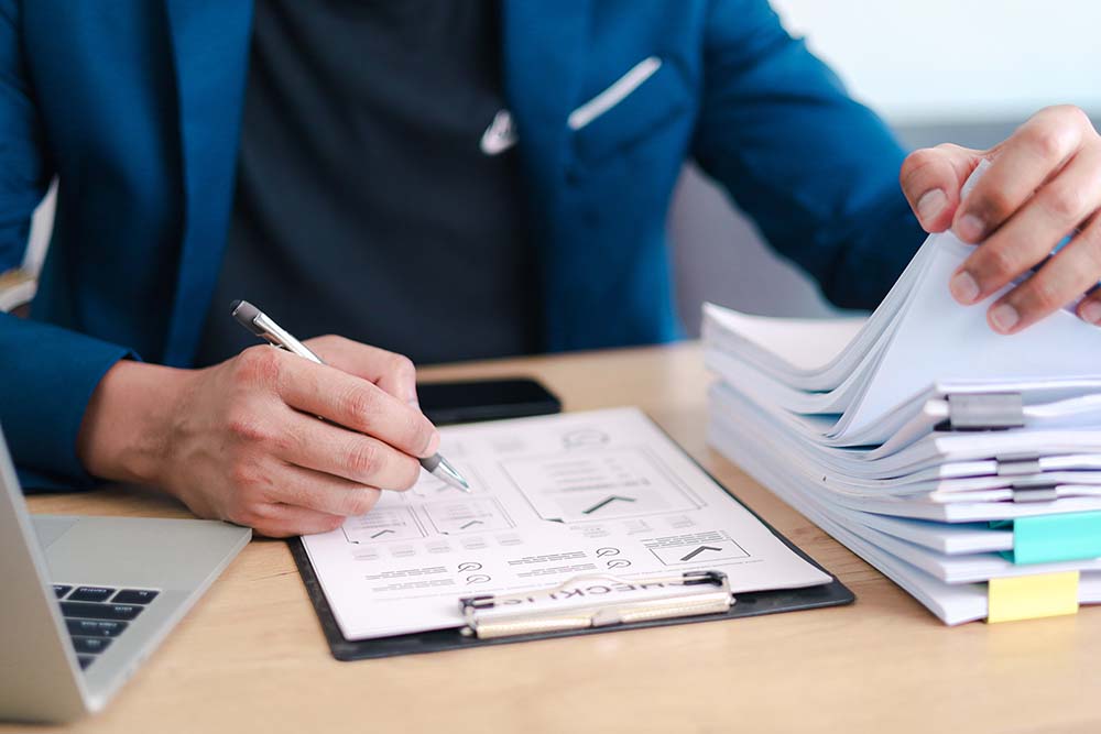 medical professional reviewing documents